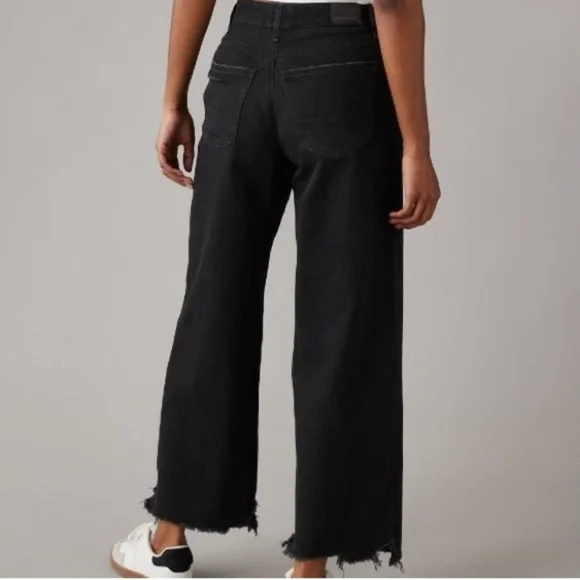 American Eagle Womens Super High Rise Baggy Wide Leg Ankle Jeans Black Sz 12 R - Picture 9 of 10